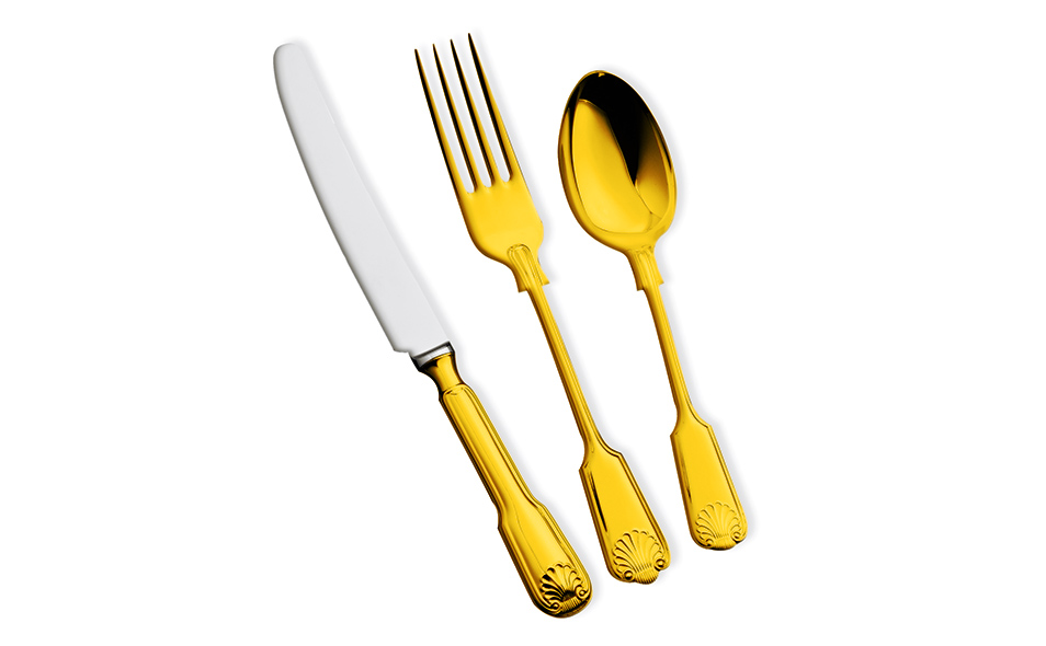 FIDDLE THREAD & SHELL 24 Carat Gold Plated Cutlery